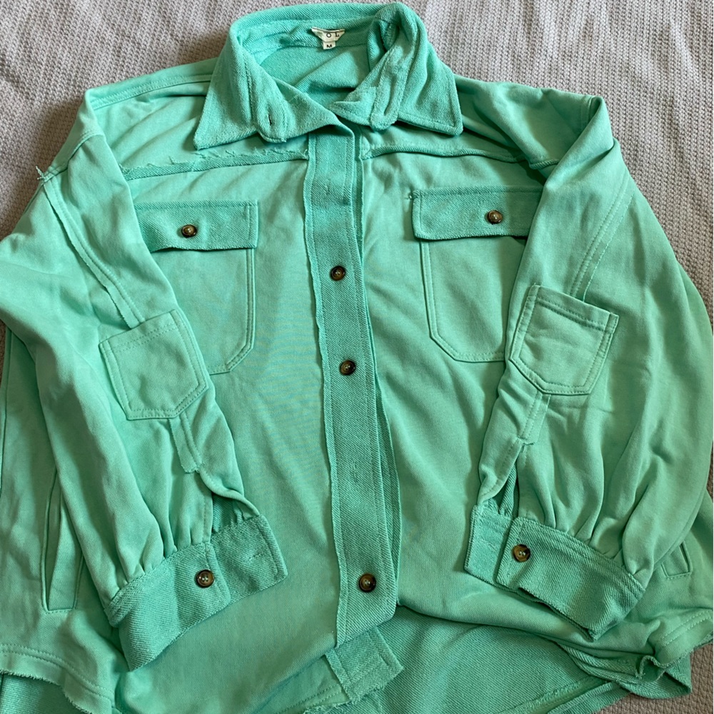 POL CLOTHING WOMEN'S OVERSIZED VINTAGE WASH FRENCH TERRY JACKET - M - Teal